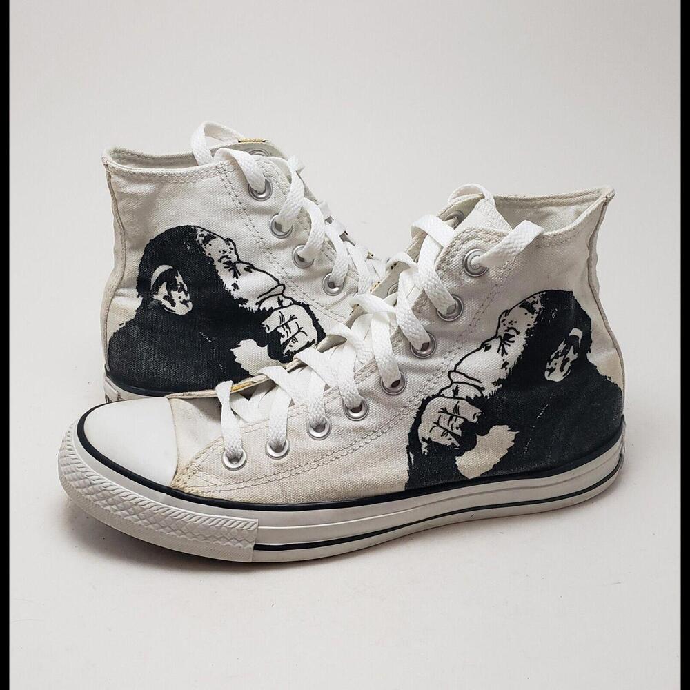 Unisex Converse Banksy The Thinker Monkey-Bananas Design Canvas HiTop Size 7M 9W